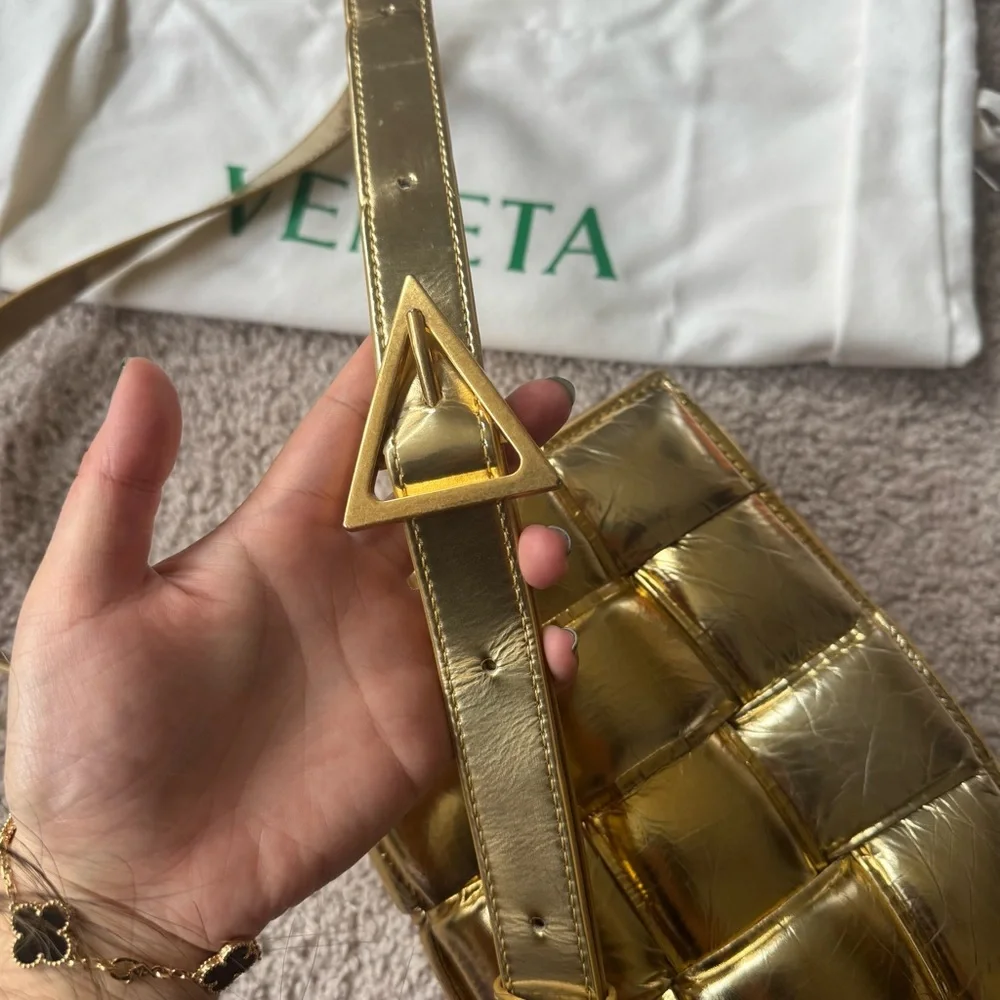 [Sold] BV Mirror Lambskin Intreccio Padded Cassette Crossbody Bag in Gold - Picture 11 of 14